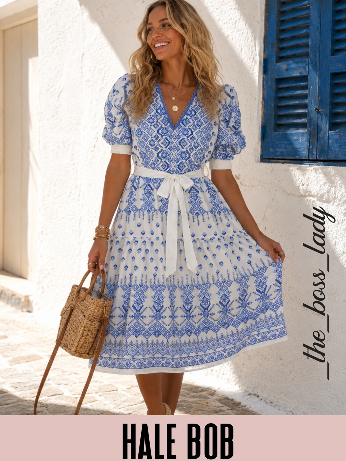 Hale Bob Embroidered Dress Midi Puff Sleeves Tiered Skirt Belted Medium